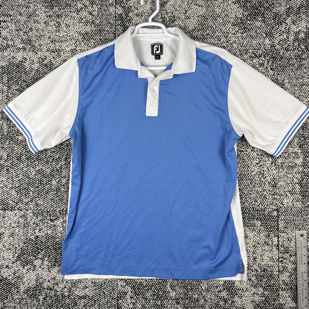 FJ Footjoy Short Sleeve Golf Polo‎ Shirt Mens Large Athletic Fit Blue White